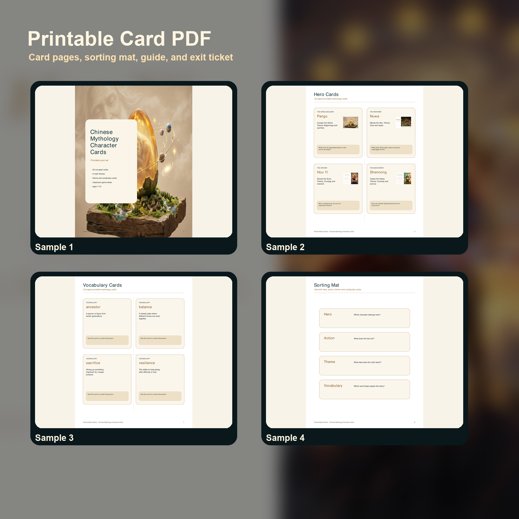Chinese mythology printable character card preview