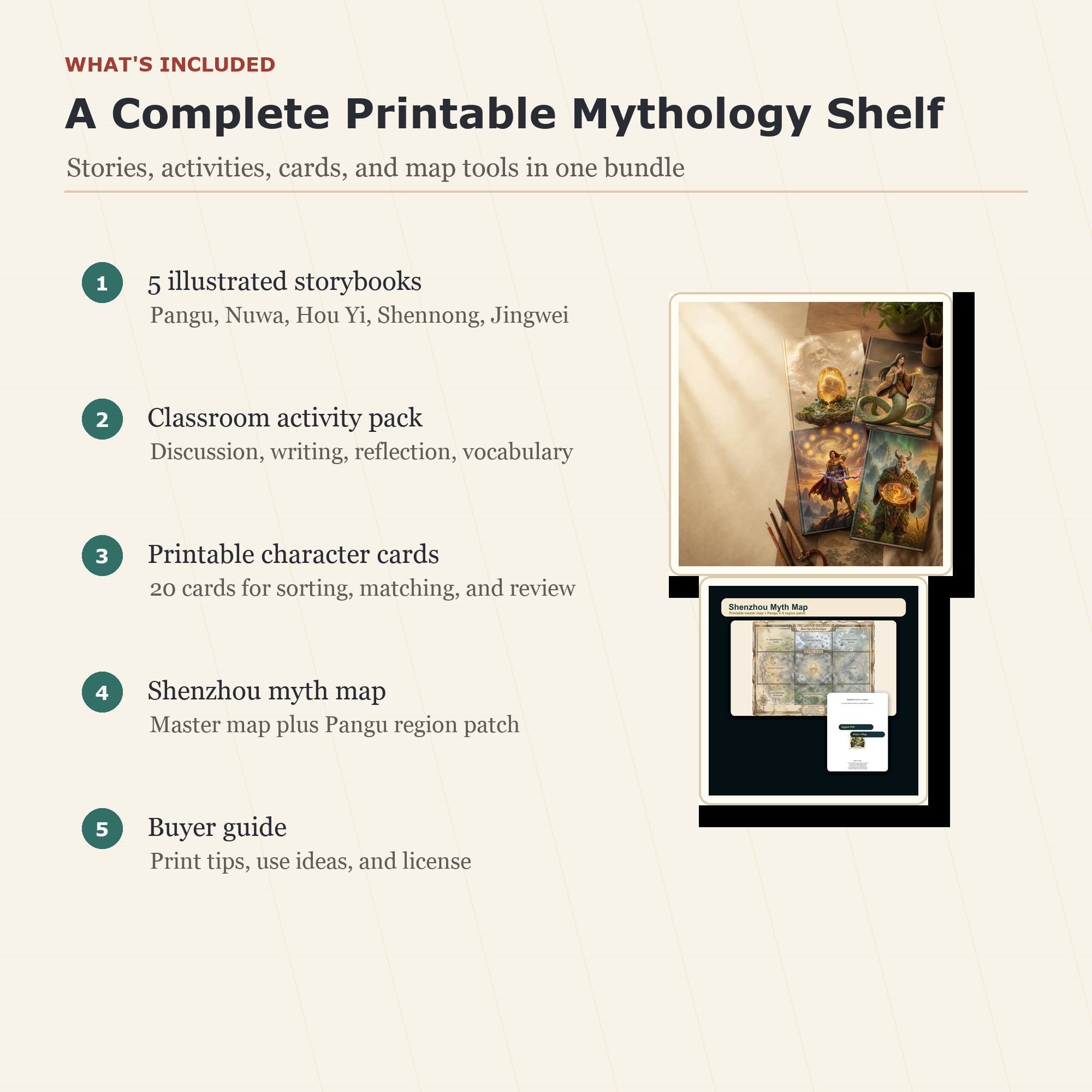 Chinese mythology printable storybooks activities cards and map preview